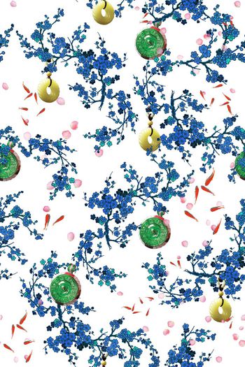 469046-青花瓷梅花绣花花瓣金鱼挂坠民族风满