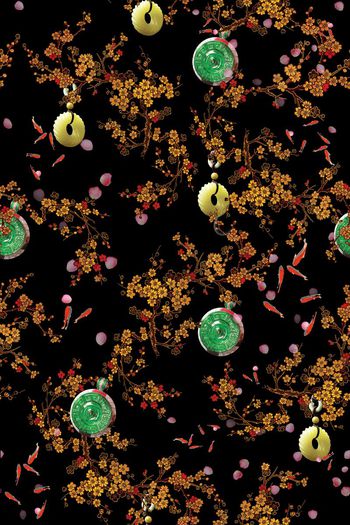 469047-青花瓷梅花绣花花瓣金鱼挂坠民族风满