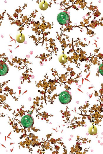 469049-青花瓷梅花绣花花瓣金鱼挂坠民族风满