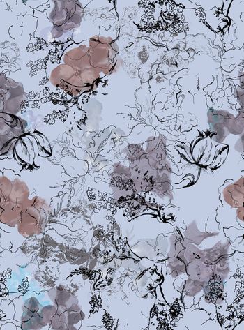 469171-WT487中国风水墨花卉线描休闲印