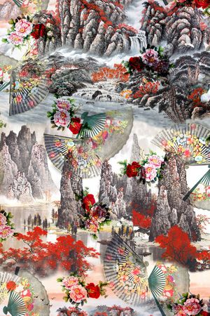 国画山水印花华亿平台图片