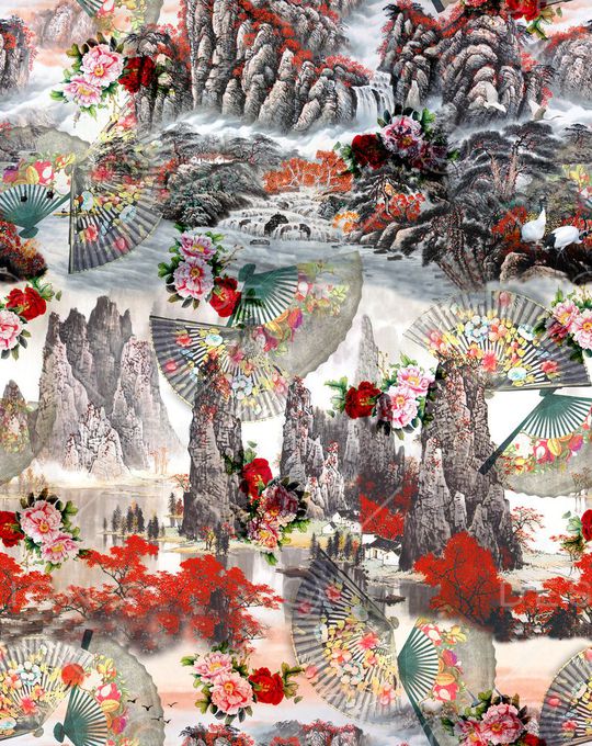 国画山水印花华亿平台图片