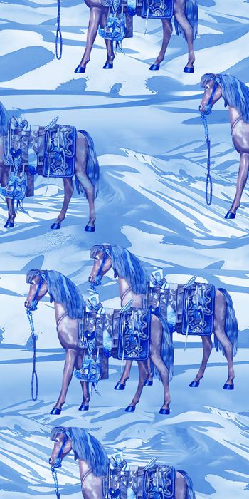 470013-时尚 水彩 马 沙漠   数码 丝