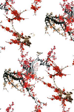 水墨梅花印花华亿平台图片
