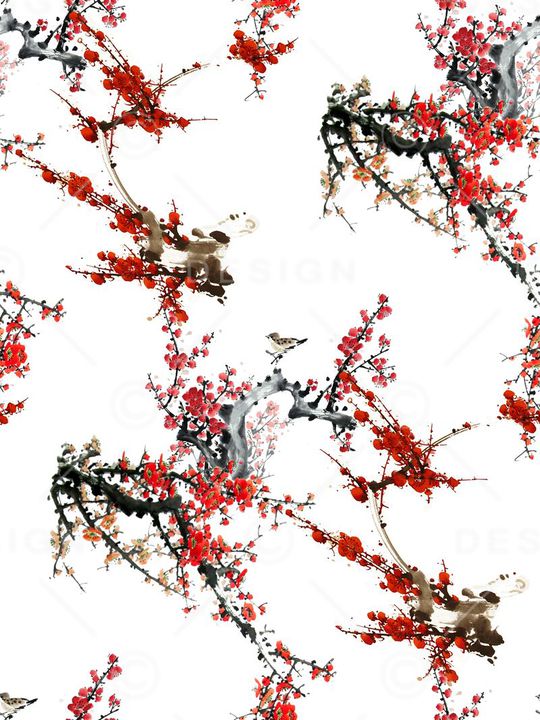 水墨梅花印花华亿平台图片