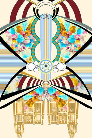 抽象手绘水彩定位花卉印花华亿平台图片