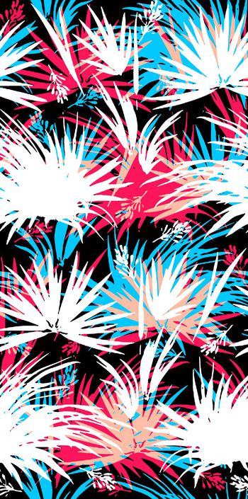 470555-热带棕榈叶子多彩剪影印象组合女装连