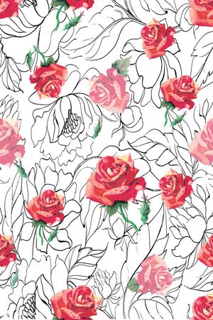 线描玫瑰印花华亿平台图片