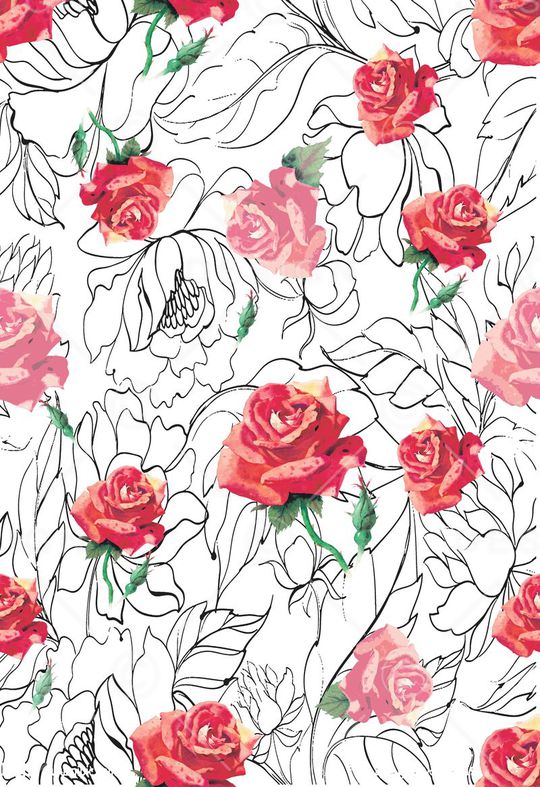 线描玫瑰印花华亿平台图片