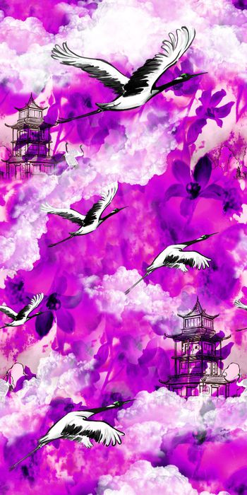 471300-中国风 鹤 云雾 塔 肌理 丝绸 