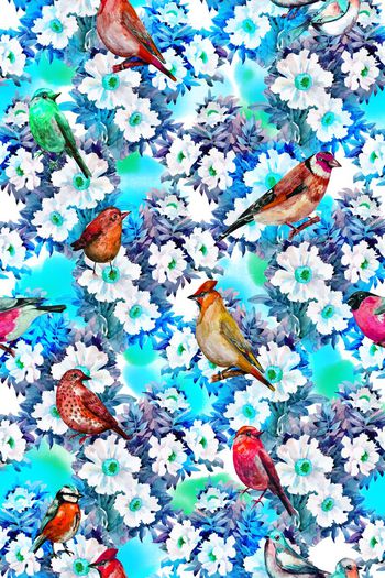 471782-2016早春田园风水彩小鸟花卉水墨