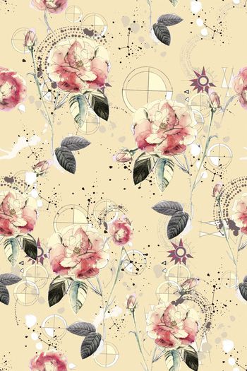 472124-时尚复古大牌女装 花卉 抽象纹样