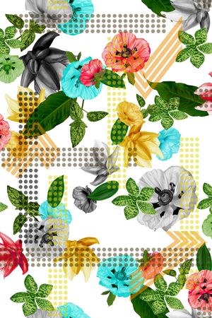 几何线条圆点印花华亿平台图片