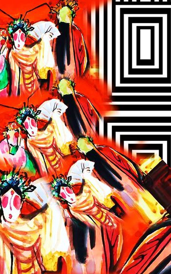 472732-中国民族风手绘戏曲风人物拼贴条纹印