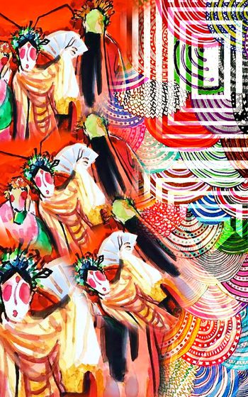 472733-中国民族风手绘戏曲风人物拼贴条纹印