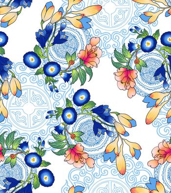 472744-中国民族风手绘青花瓷拼贴印花