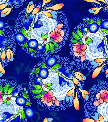 472745-中国民族风手绘青花瓷拼贴印花