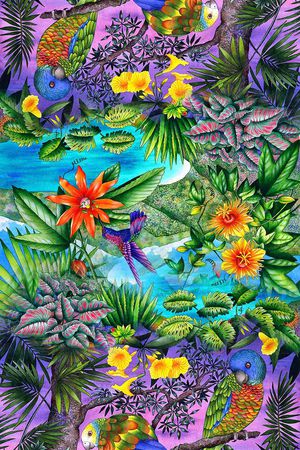 动物热带植物印花华亿平台图片