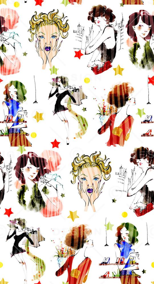 插画人物、小几何、纹路叠加印花华亿平台图片