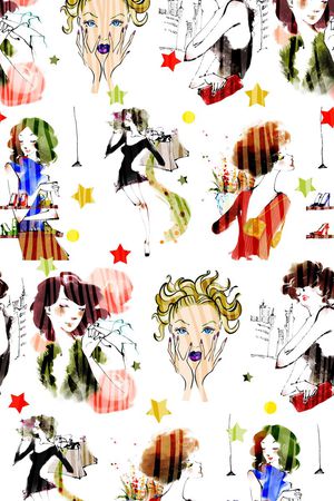 插画人物、小几何、纹路叠加印花华亿平台图片