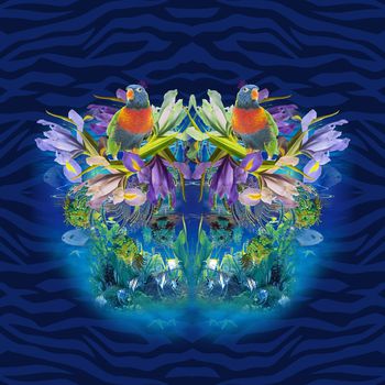 473932-鹦鹉花朵及海底世界