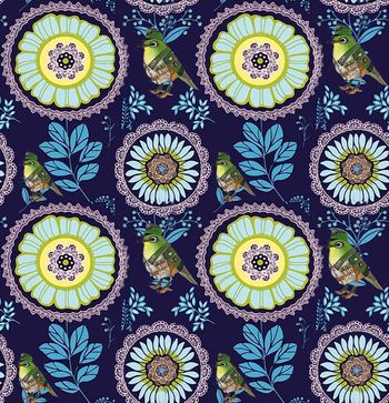 474135-复古时尚蜂鸟花卉组合秋冬华亿平台