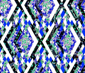 474301-欧美流行时尚手绘花卉菱形几何 印花