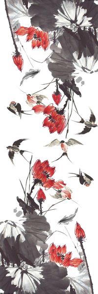 水墨荷花印花华亿平台图片