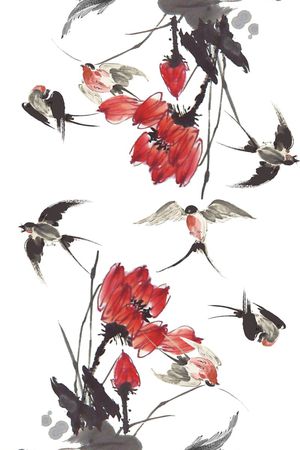 水墨荷花印花华亿平台图片