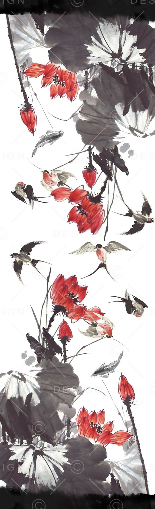 水墨荷花印花华亿平台图片