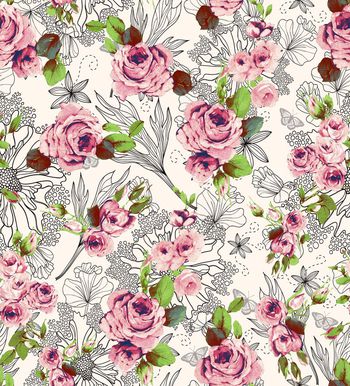 475159-手绘玫瑰花简约花纹匹布