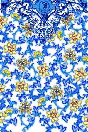 青花瓷牡丹宫廷风印花华亿平台图片