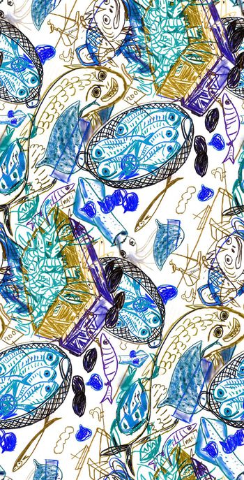 475672-复古 涂鸦系列 海鲜 套餐 女装裙