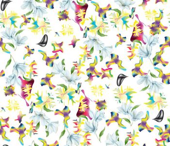 476014-个性时尚抽象花卉组合数码印花