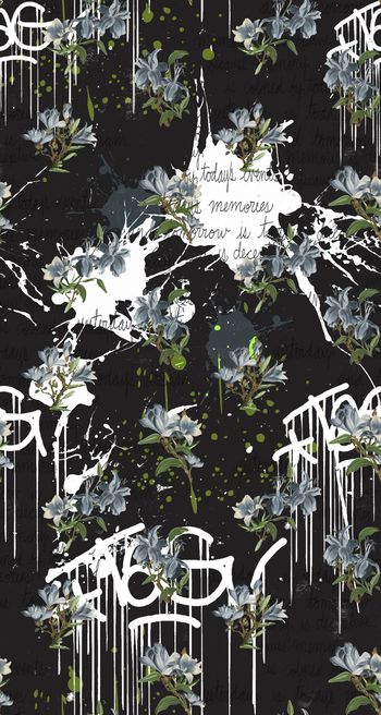 476610-黑地时尚字母肌理花卉组合