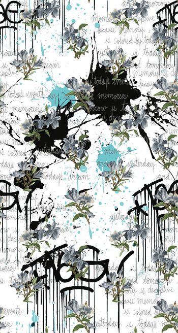 476611-黑地时尚字母肌理花卉组合