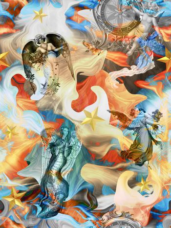 476655-欧式复古自由纹理肌理小天使五角星组