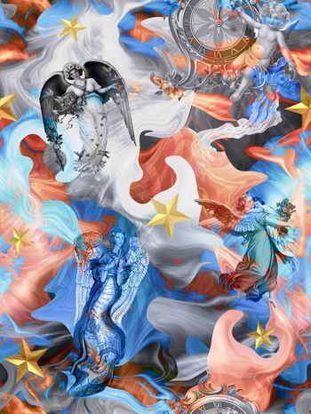 476656-欧式复古自由纹理肌理小天使五角星组