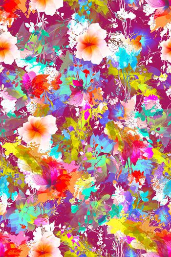 476672-炫彩  抽象 花卉组合 大牌女士服