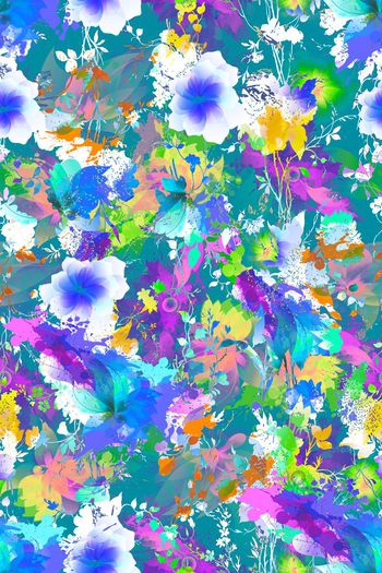 476673-炫彩  抽象 花卉组合 大牌女士服