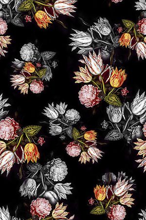 黑底手绘花印花华亿平台图片