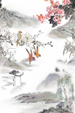 山水画印花华亿平台图片