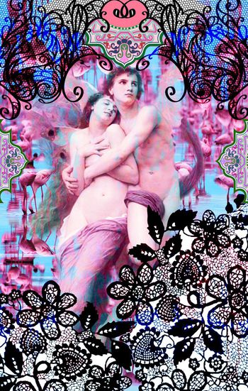 476815-欧美流行时尚幻彩抽象蕾丝油画人物定