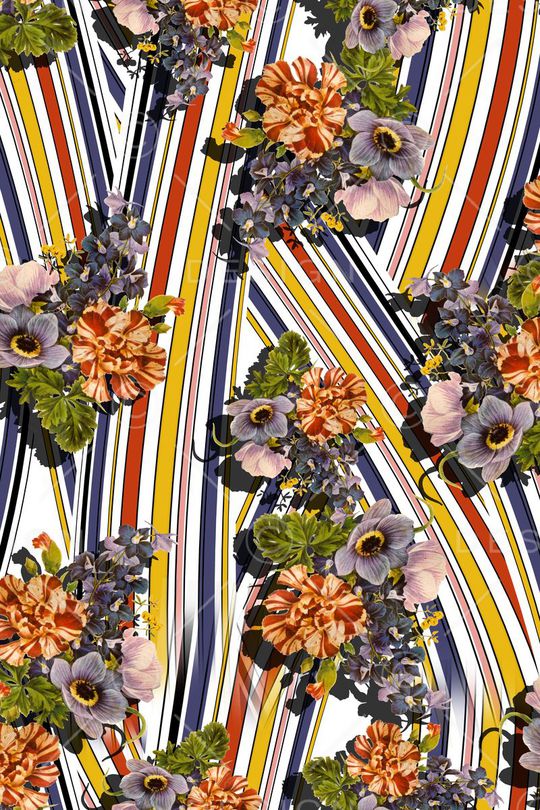 几何彩色线条印花华亿平台图片