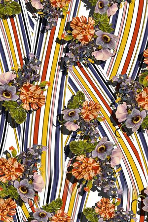 几何彩色线条印花华亿平台图片