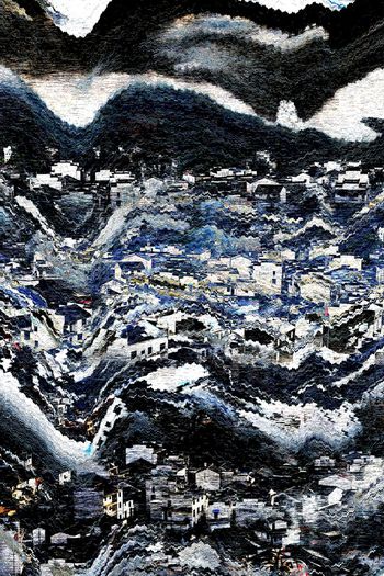 477100-数字版画效果婺源风景中国风男装衬衣