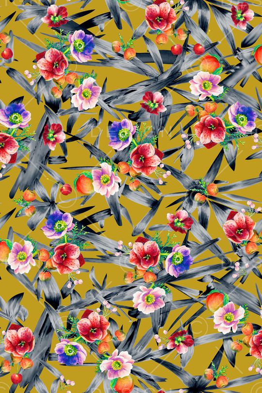 叶子黑白印花华亿平台图片