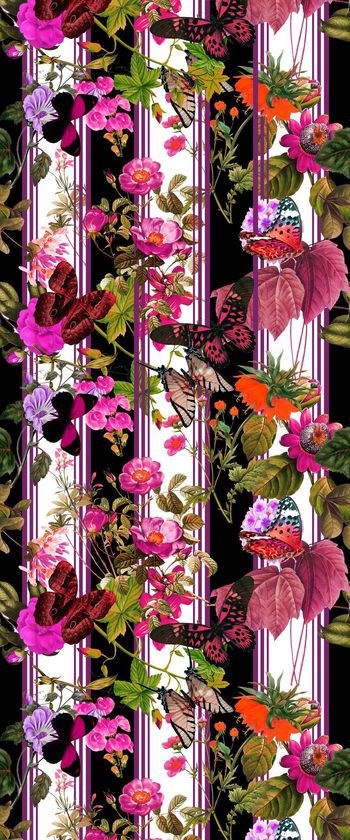 478345-复古 花卉 植物 蝴蝶 条纹 组合