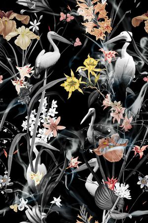 数码时尚花鸟女装女裙印花华亿平台图片