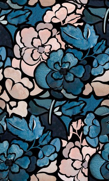 478384-手绘花朵数码匹布印花